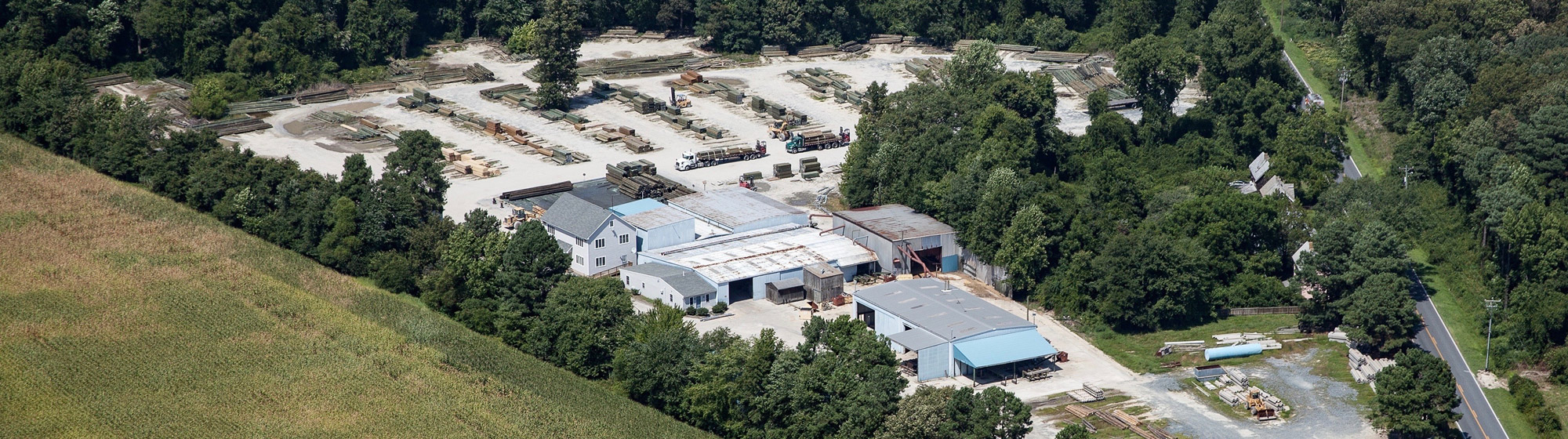 Aerial view of lumber mill